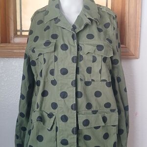 Utility Olive Polka Dot Jacket, Who What Where, Womens M, Gorp Military Cargo